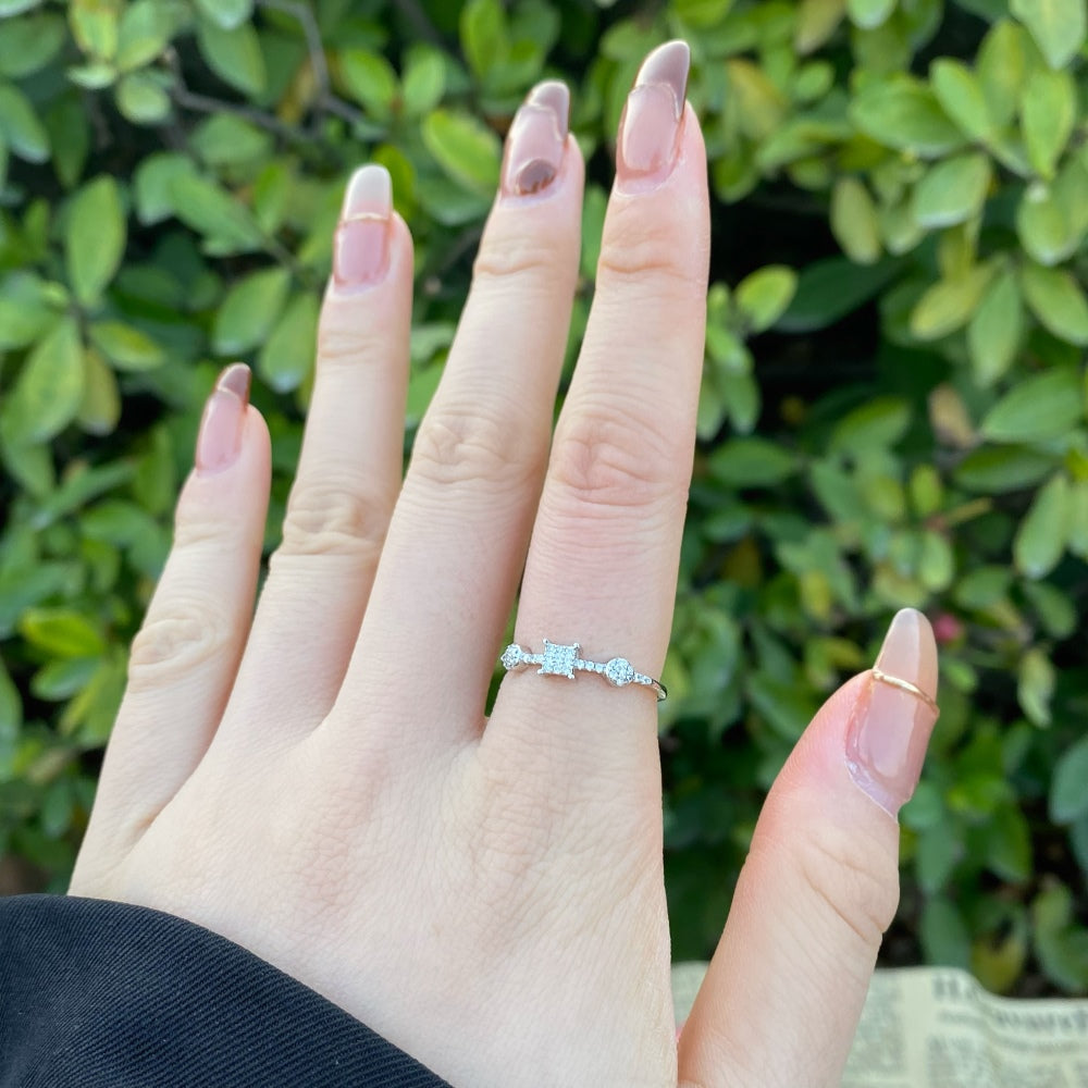 Silver Zircon Round Cut Squared Inlaid Dainty Ring