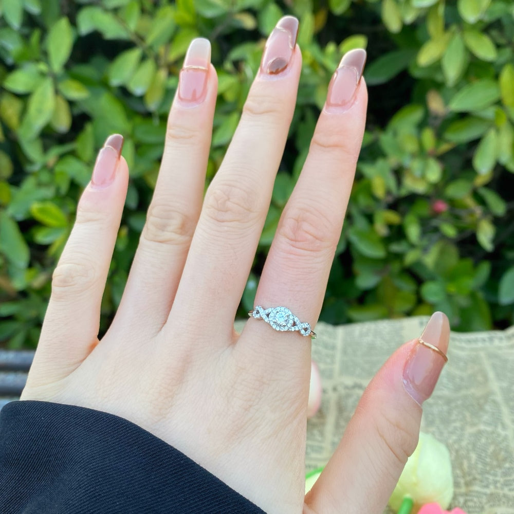 Silver Zircon Round Cut Iced Multi Shape Halo Ring