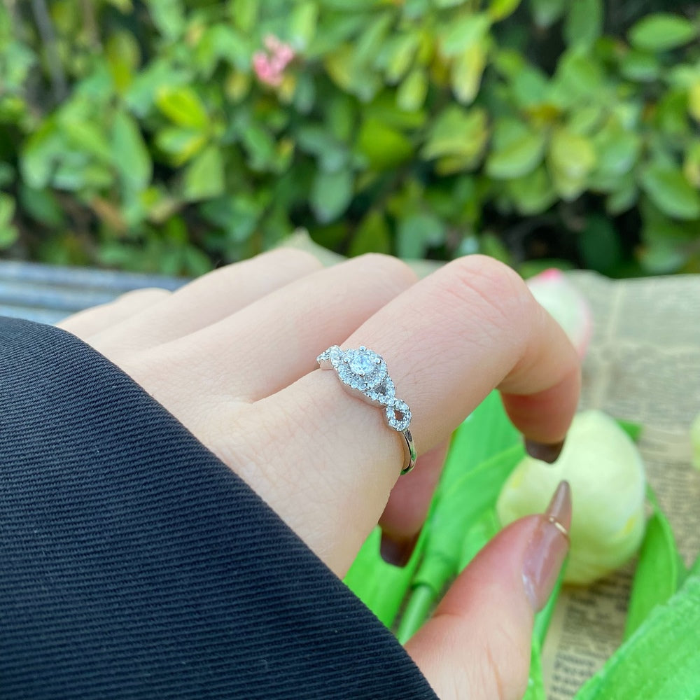 Silver Zircon Round Cut Iced Multi Shape Halo Ring