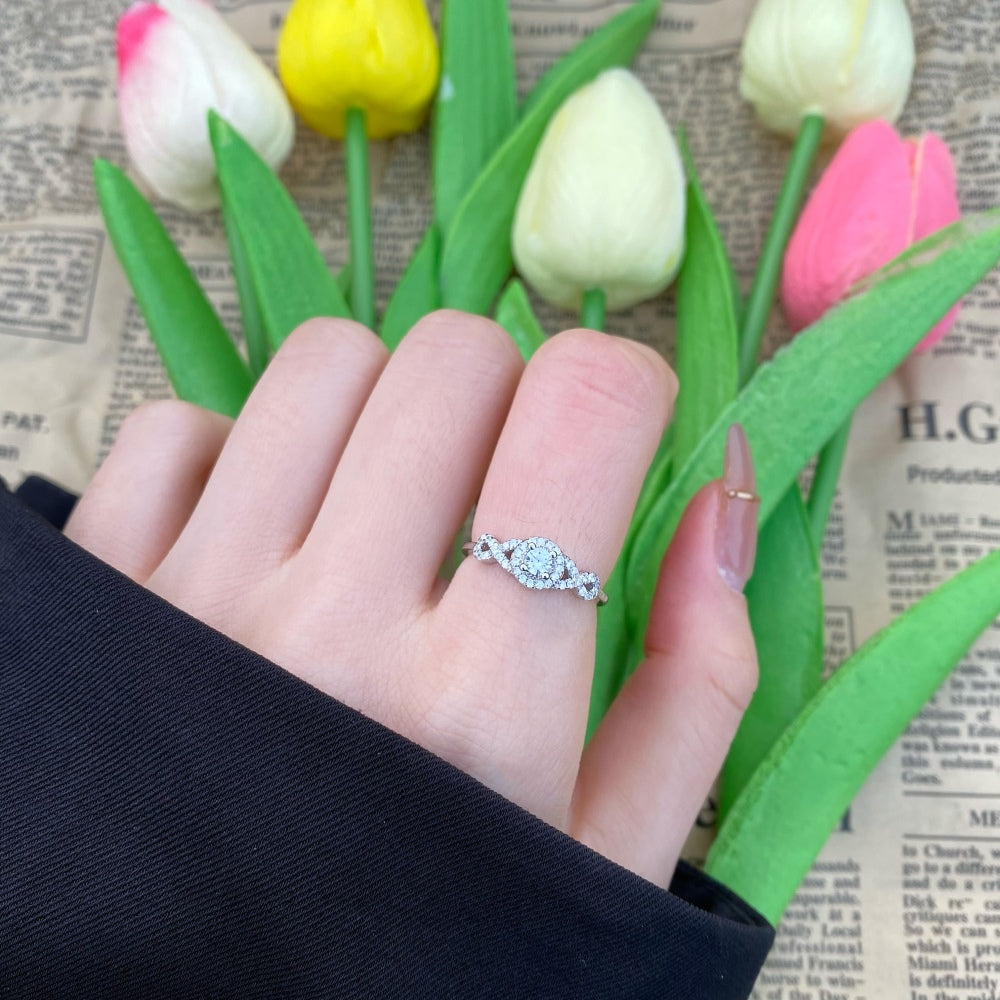 Silver Zircon Round Cut Iced Multi Shape Halo Ring