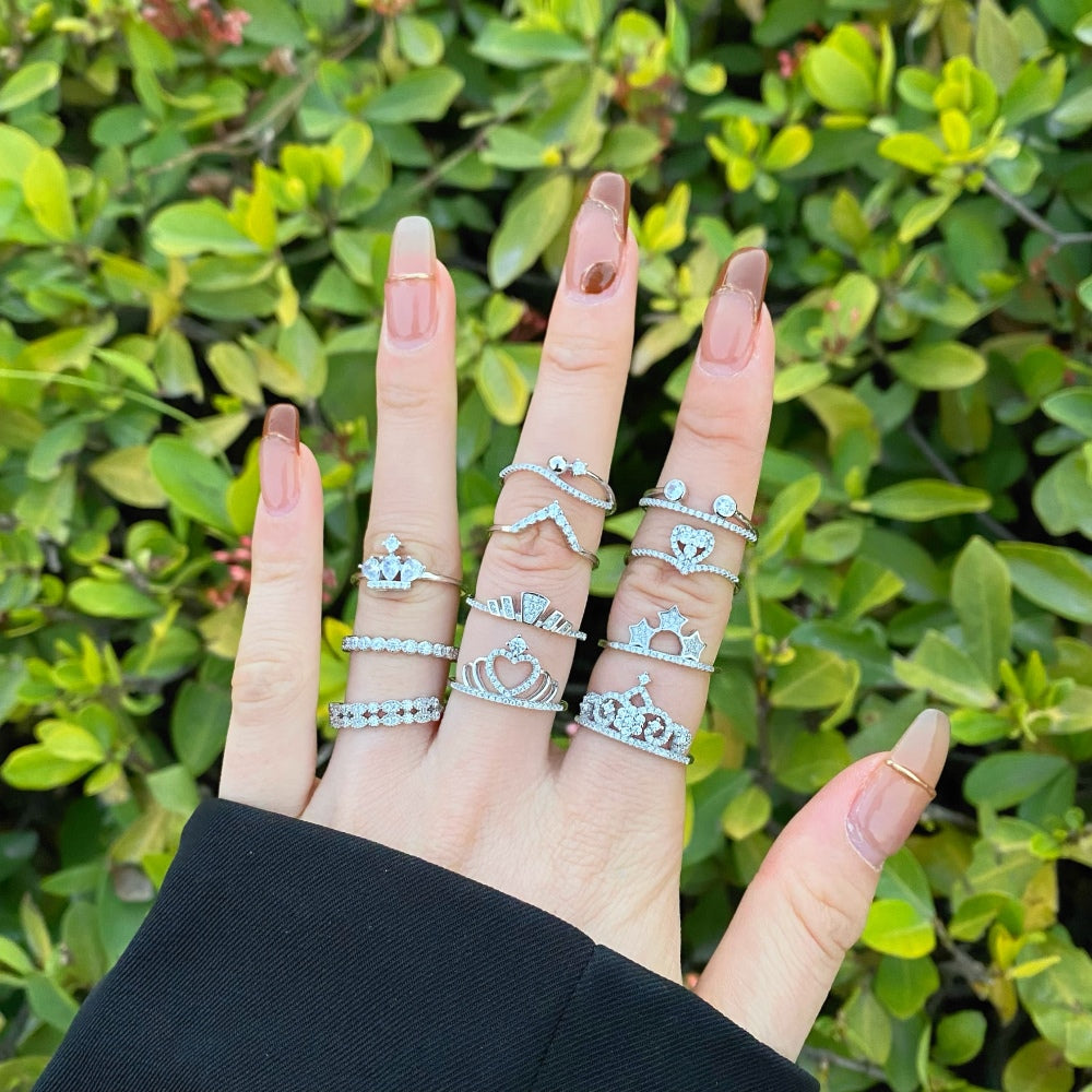 Silver Zircon Pear Cut Inlaid Crown Dainty Ring