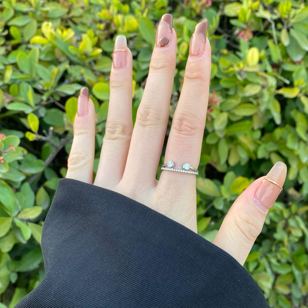 Silver Zircon Round Cut Inlaid Open Multi Layer Dainty Ring