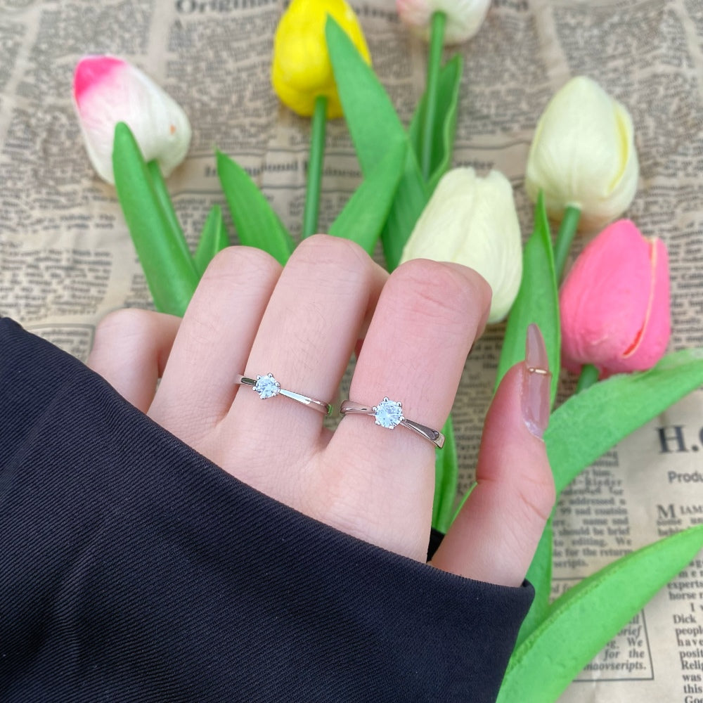 Silver Zircon Round Cut Vintage Solitaire Ring