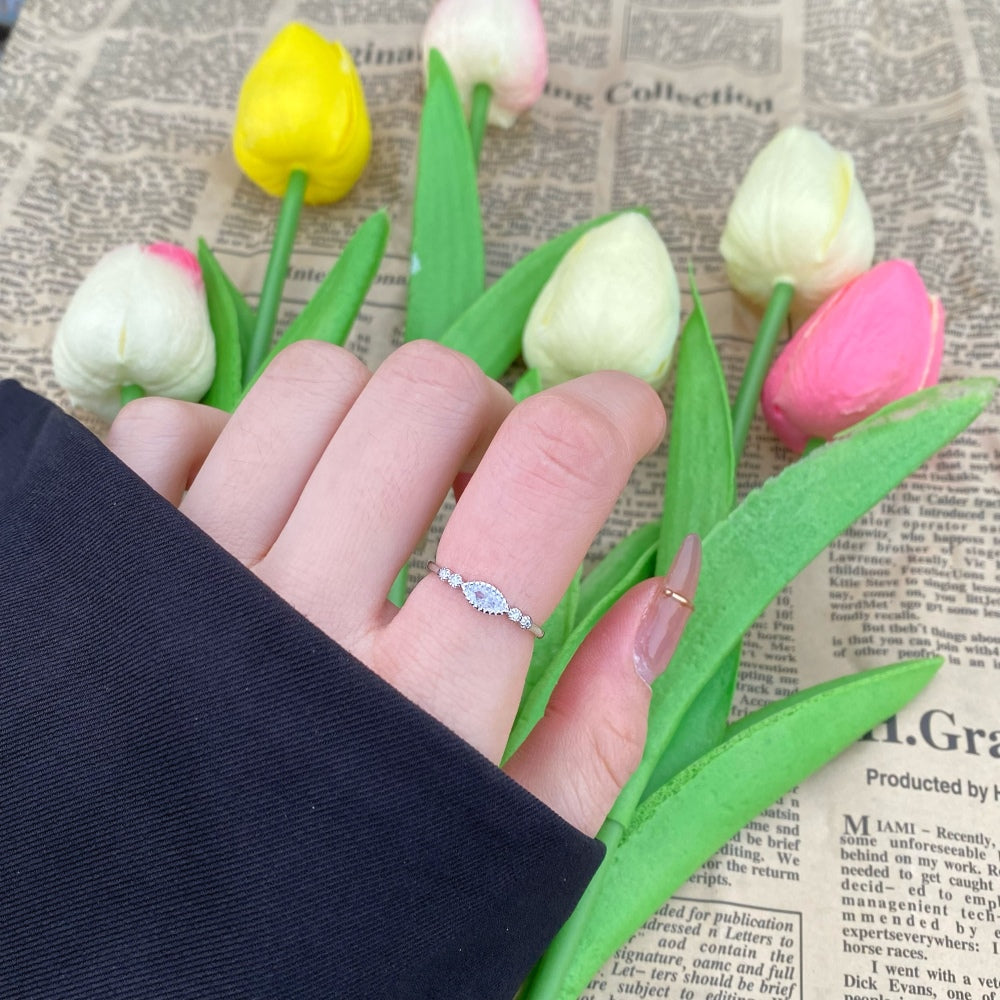 Silver Zircon Marquise Cut Curved Sided Dainty Ring