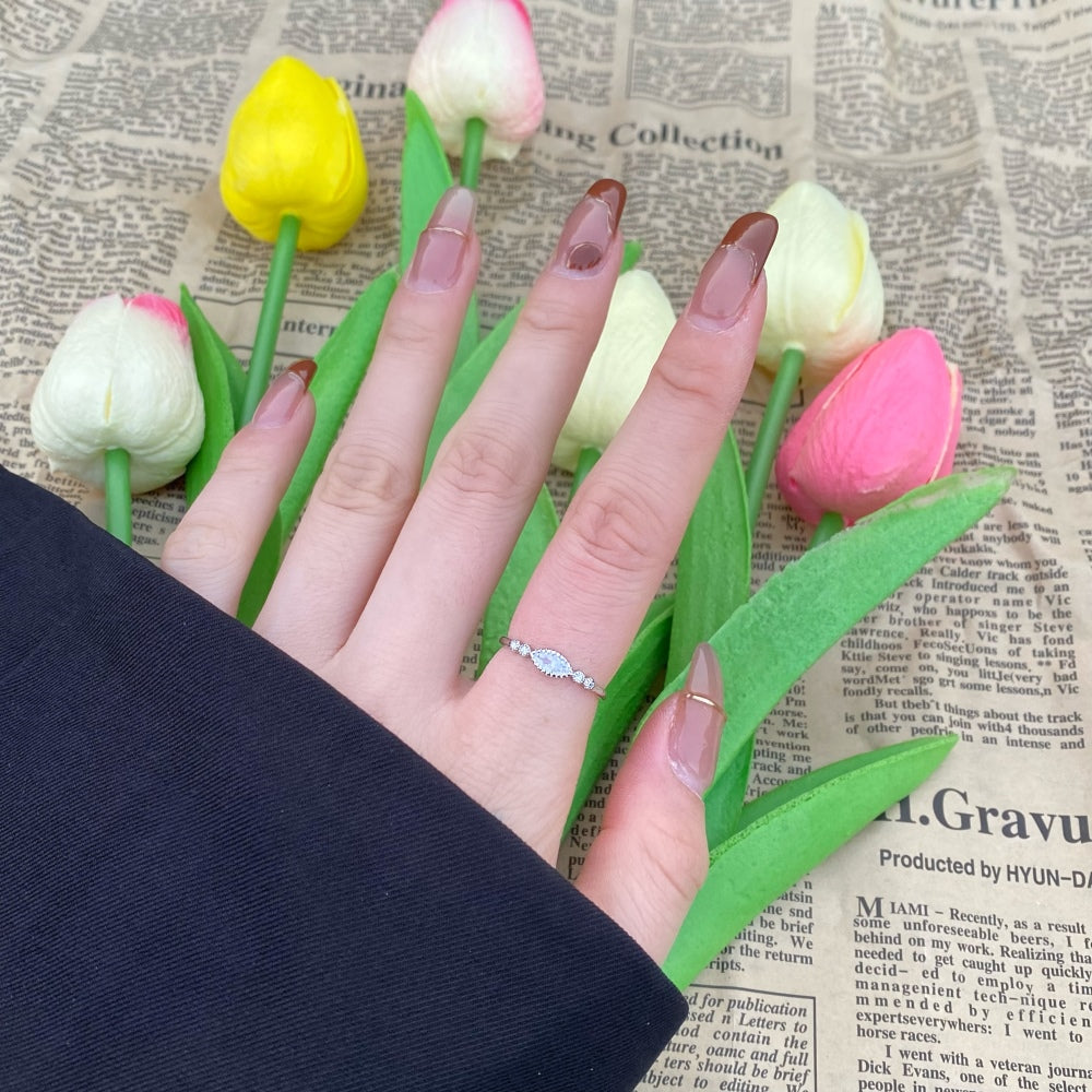 Silver Zircon Marquise Cut Curved Sided Dainty Ring