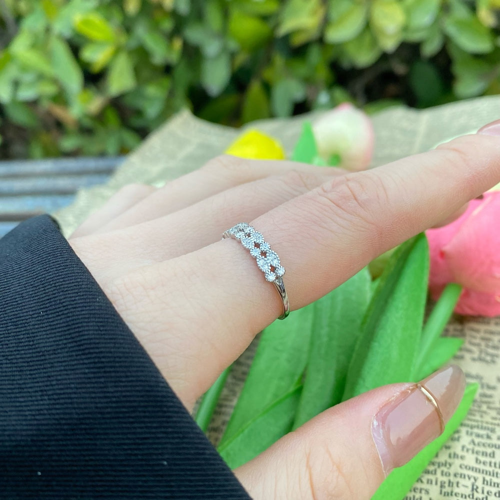 Silver Zircon Round Cut Inlaid Multi Layer Dainty Ring