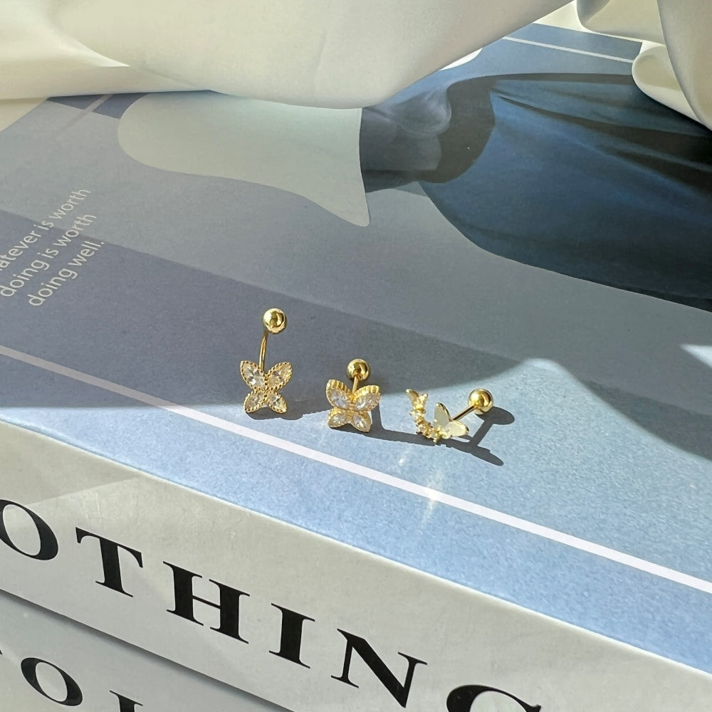 Silver Zircon Marquise Cut Hook Butterfly Ear Studs