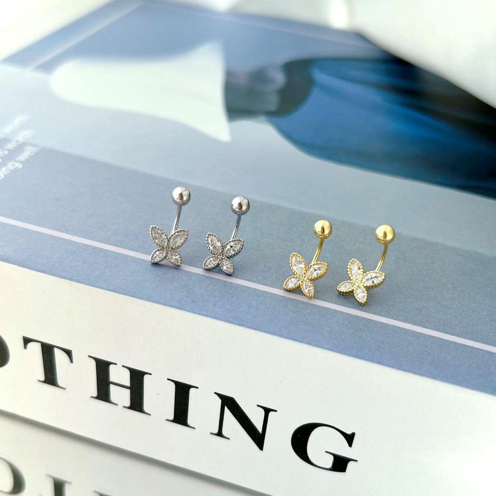 Silver Zircon Marquise Cut Hook Butterfly Ear Studs