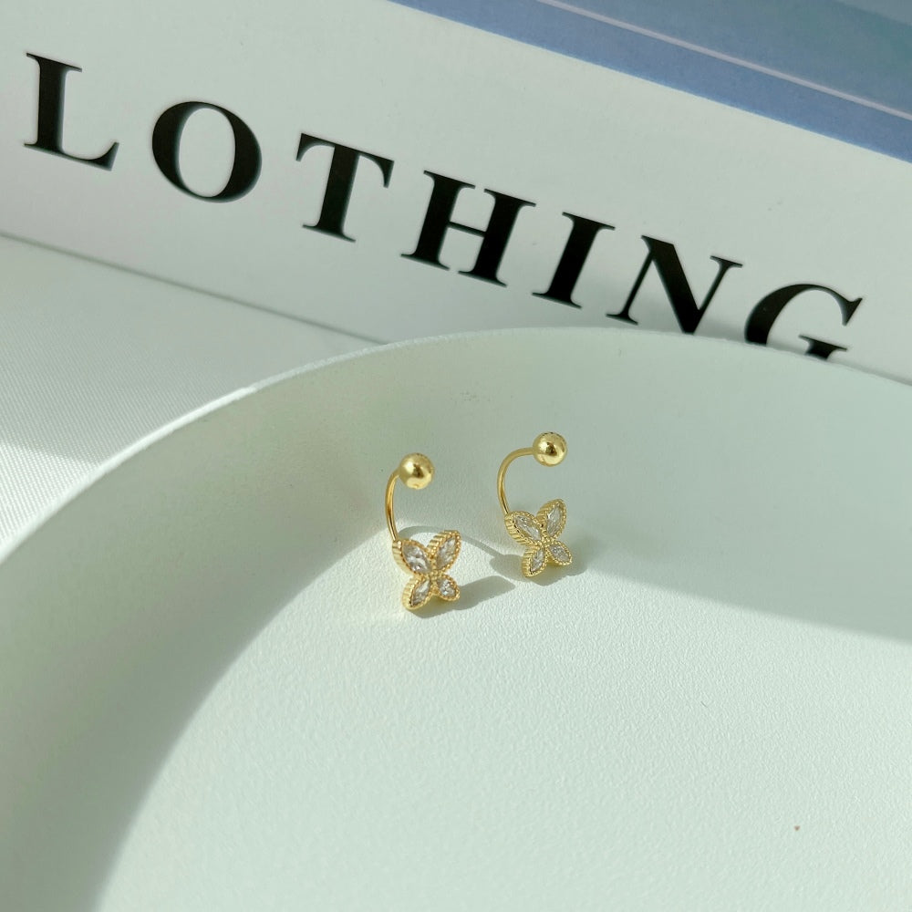 Silver Zircon Marquise Cut Hook Butterfly Ear Studs