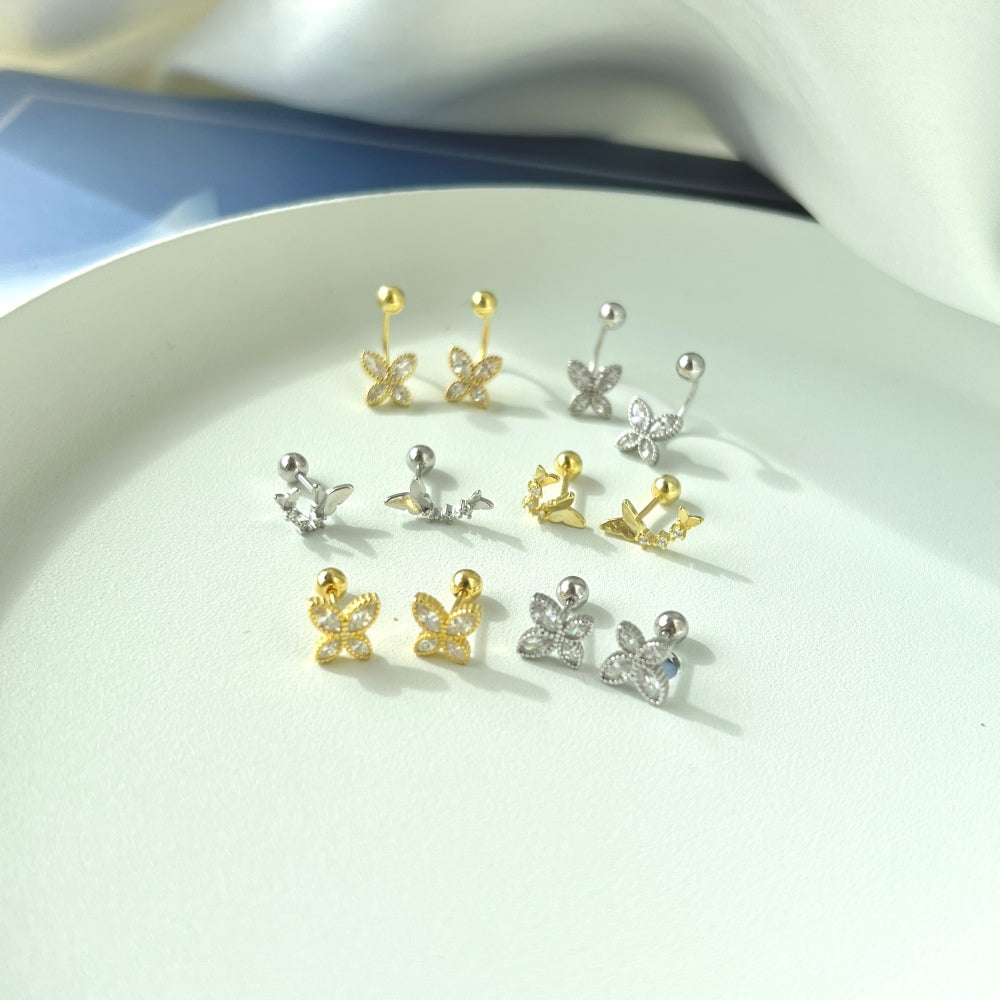 Silver Zircon Marquise Cut Hook Butterfly Ear Studs