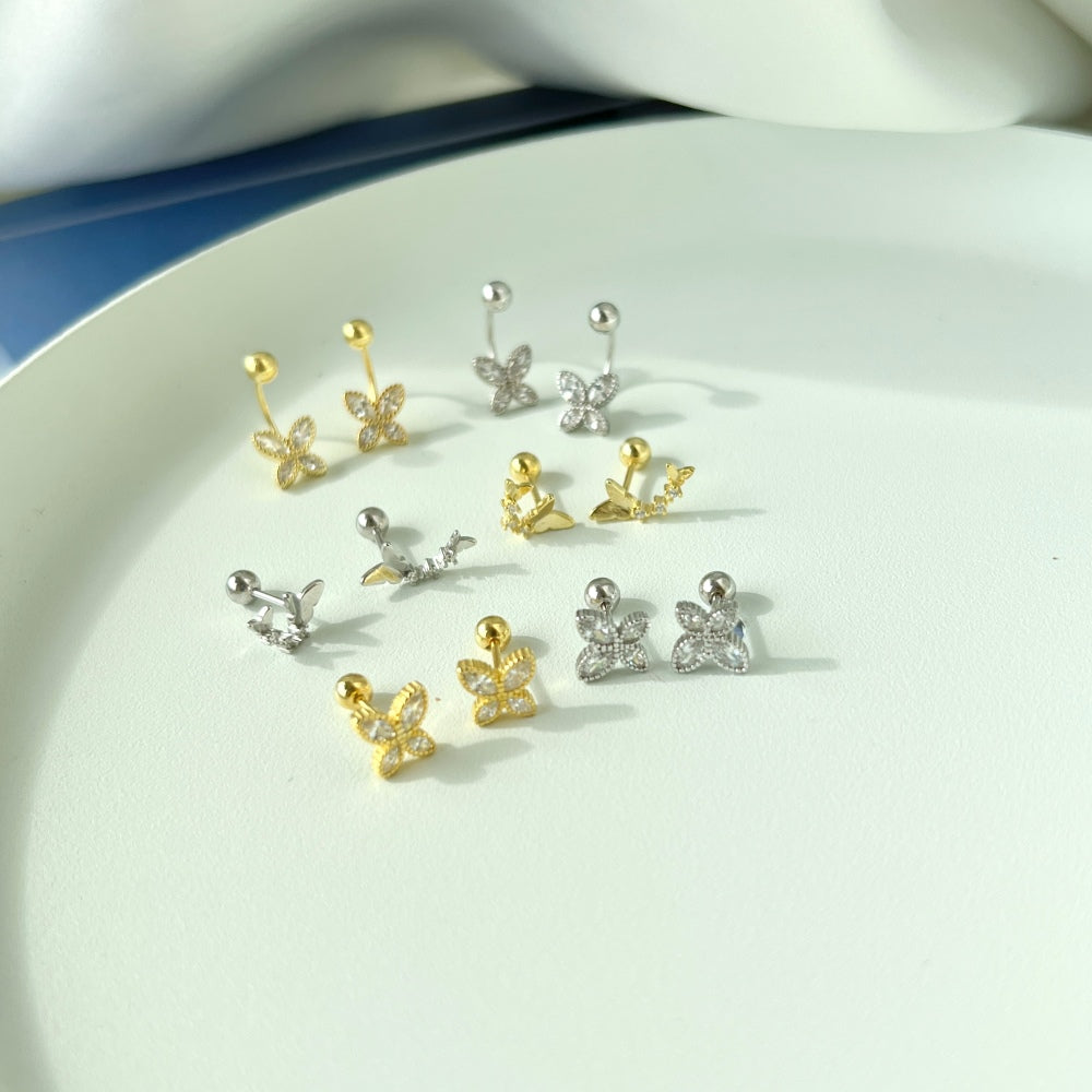 Silver Zircon Marquise Cut Hook Butterfly Ear Studs
