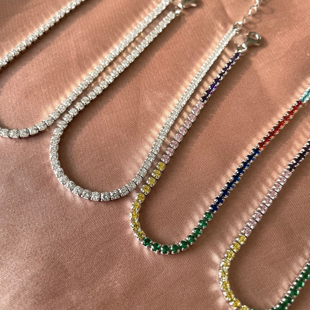 Silver Zircon Round Cut Classic Box Tennis Bracelet