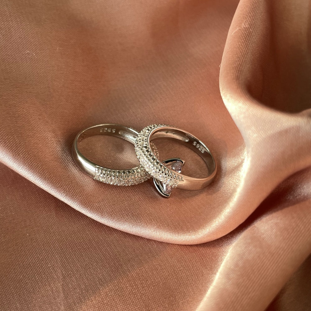 Silver Zircon Round Cut Iced Duel Halo Ring