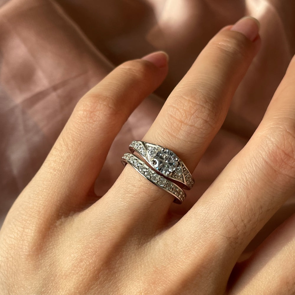 Silver Zircon Round Cut Duel Shape Halo Ring