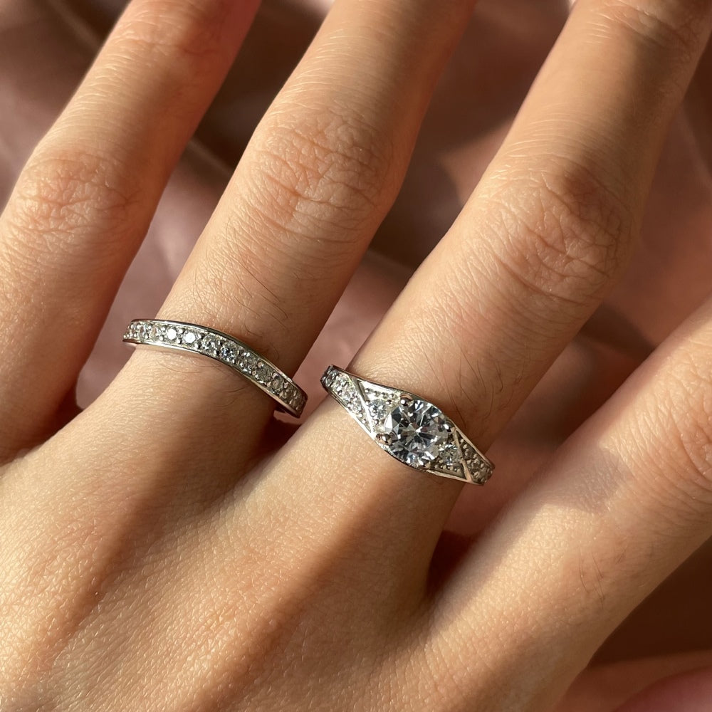 Silver Zircon Round Cut Duel Shape Halo Ring