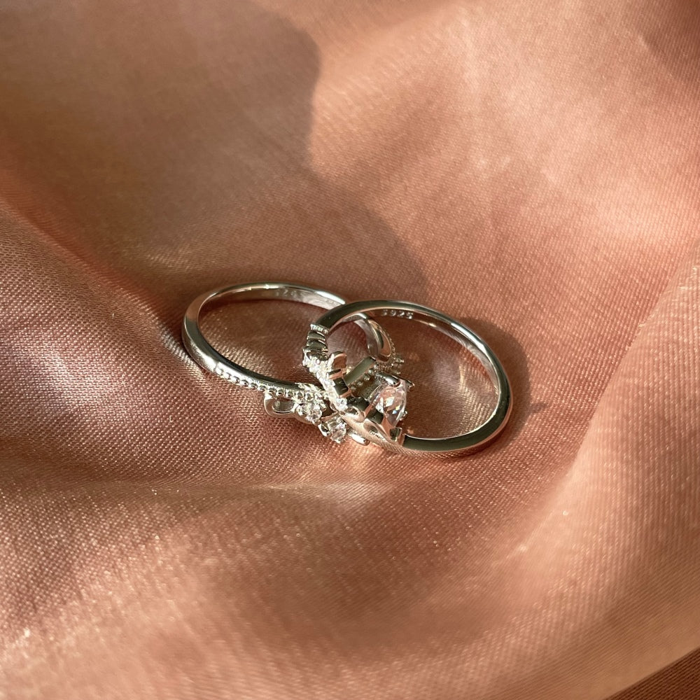 Silver Zircon Round Cut Duel Wedding Ring
