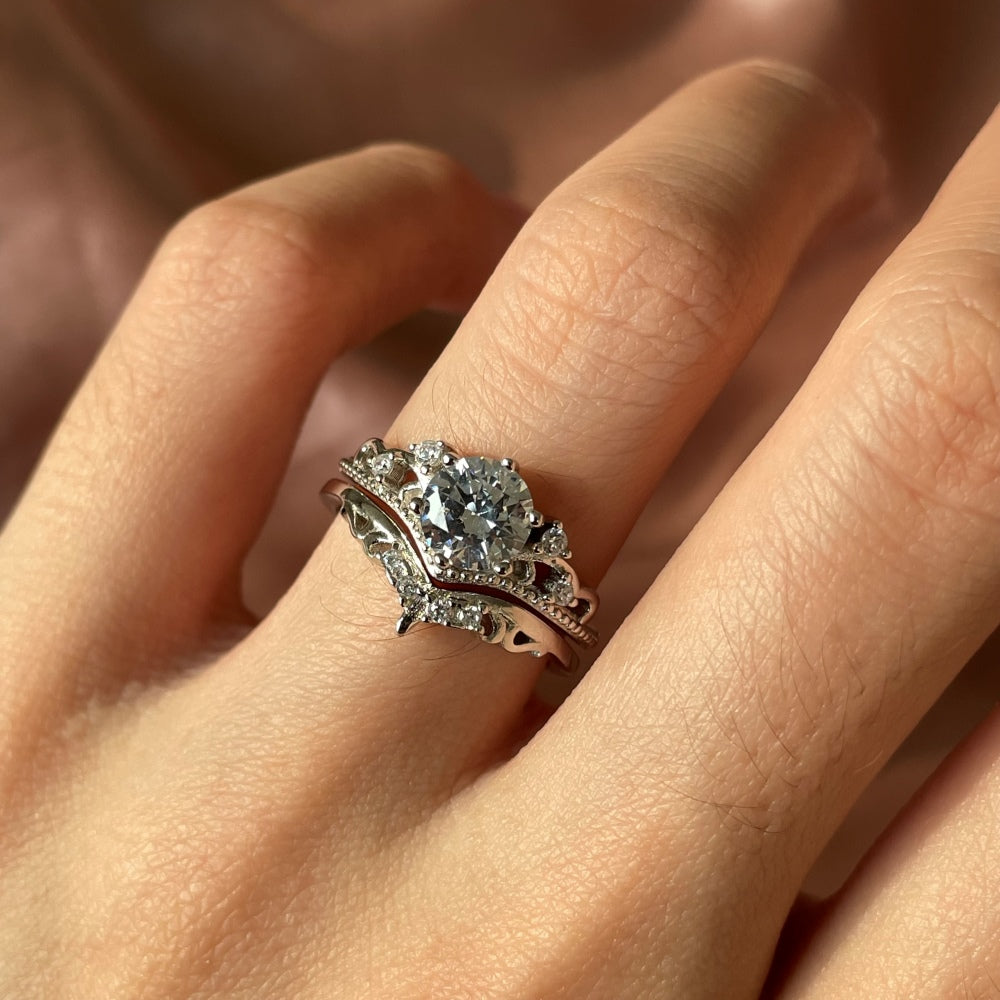 Silver Zircon Round Cut Duel Wedding Ring