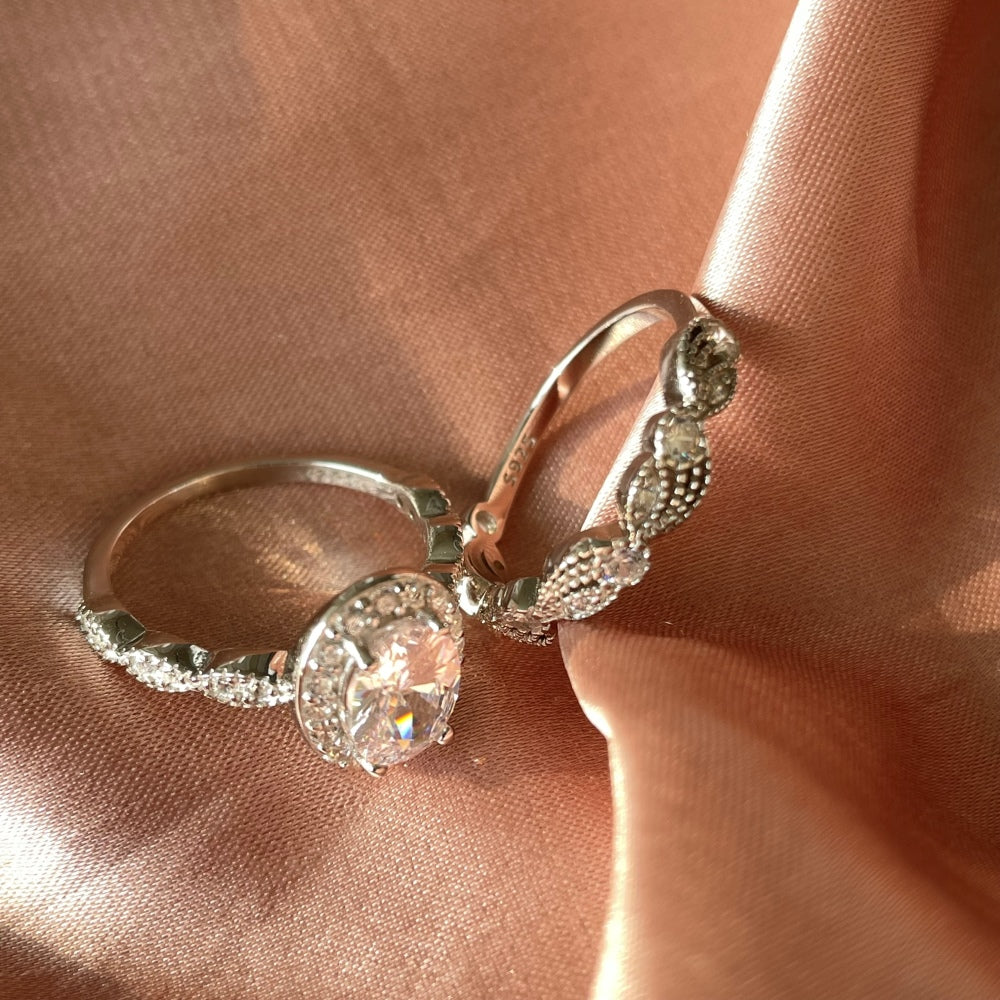 Silver Zircon Oval Cut Duel Halo Ring