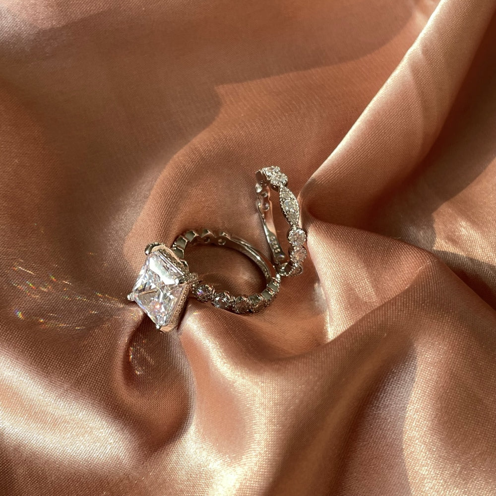 Silver Zircon Radiant Cut Squared Solitaire Ring