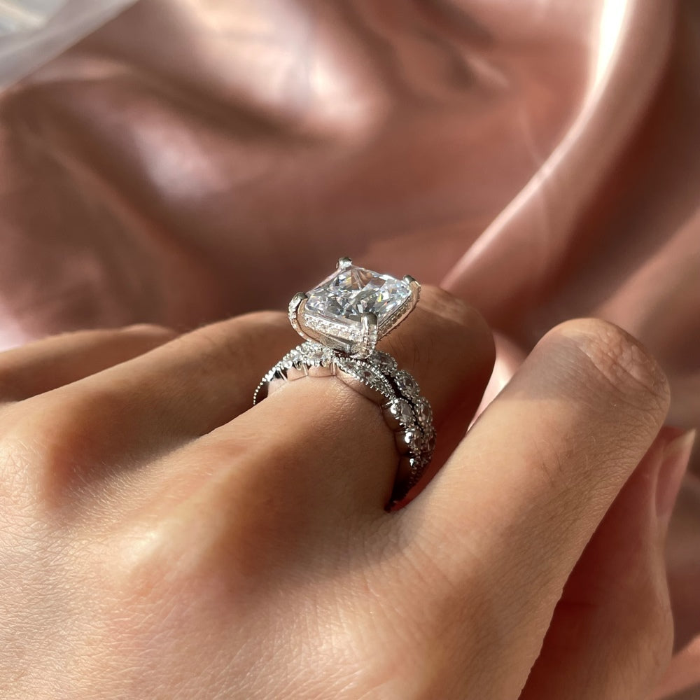 Silver Zircon Radiant Cut Squared Solitaire Ring