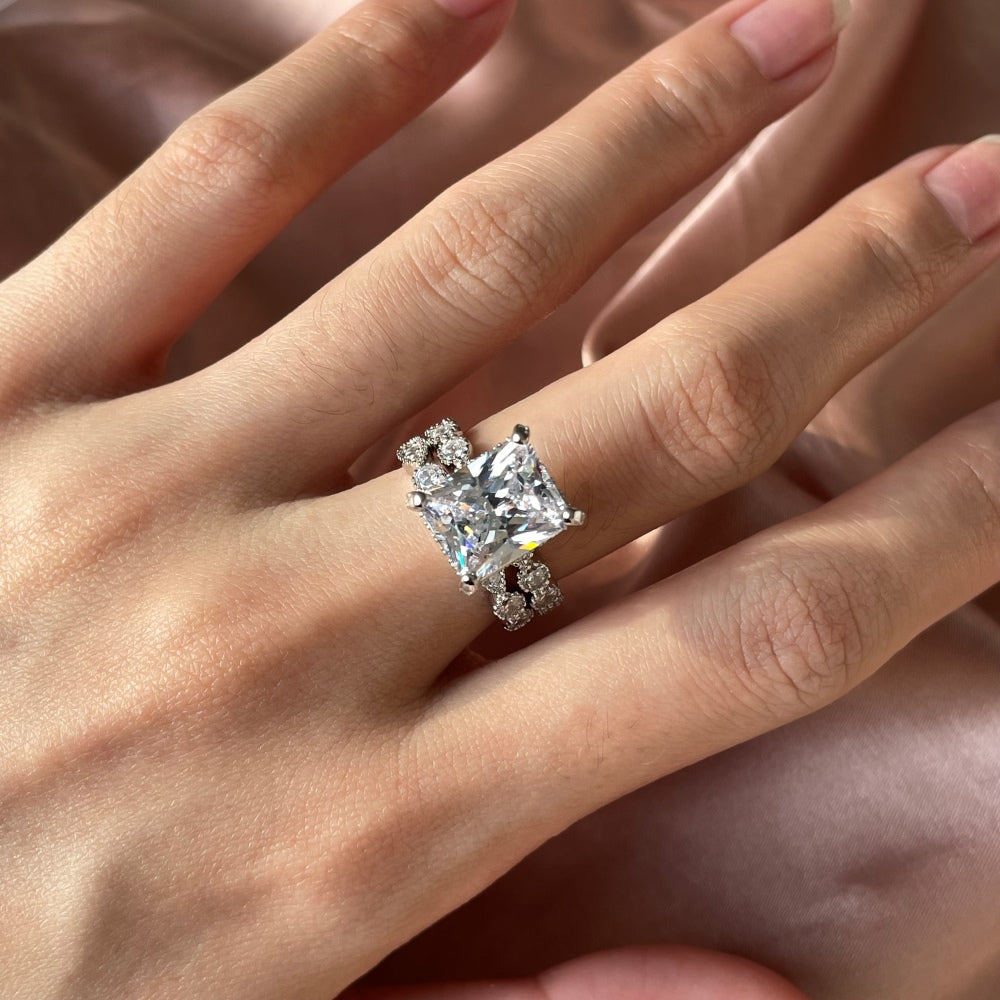 Silver Zircon Radiant Cut Squared Solitaire Ring