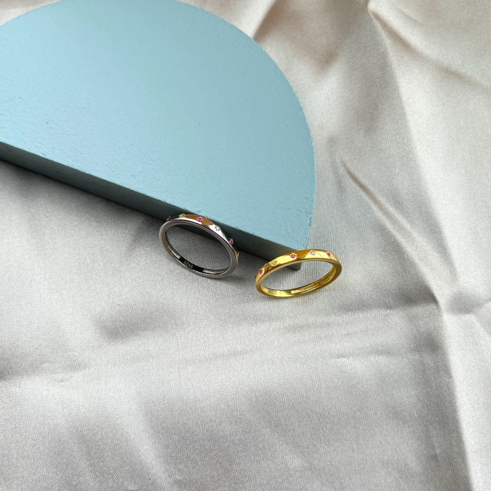 Silver Zircon Round Cut Wrapped Inlaid Thin Dainty Ring