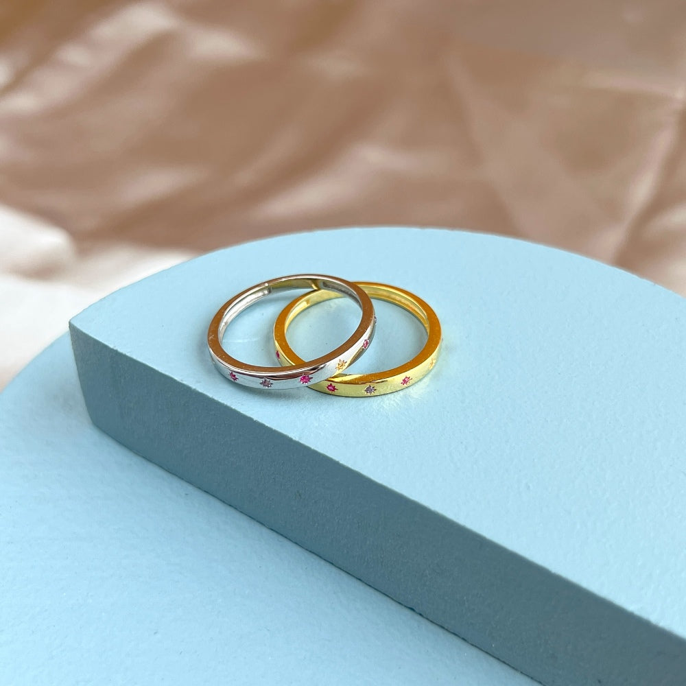 Silver Zircon Round Cut Wrapped Inlaid Thin Dainty Ring