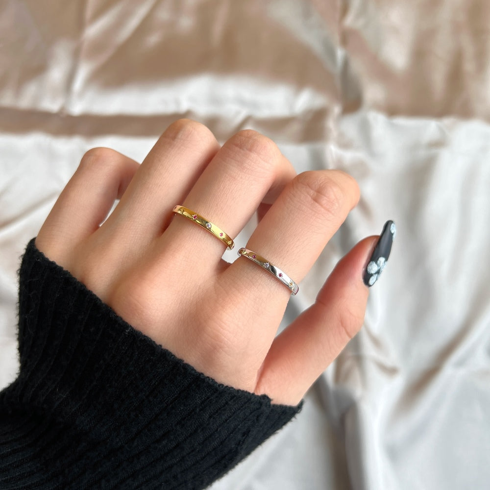 Silver Zircon Round Cut Wrapped Inlaid Thin Dainty Ring