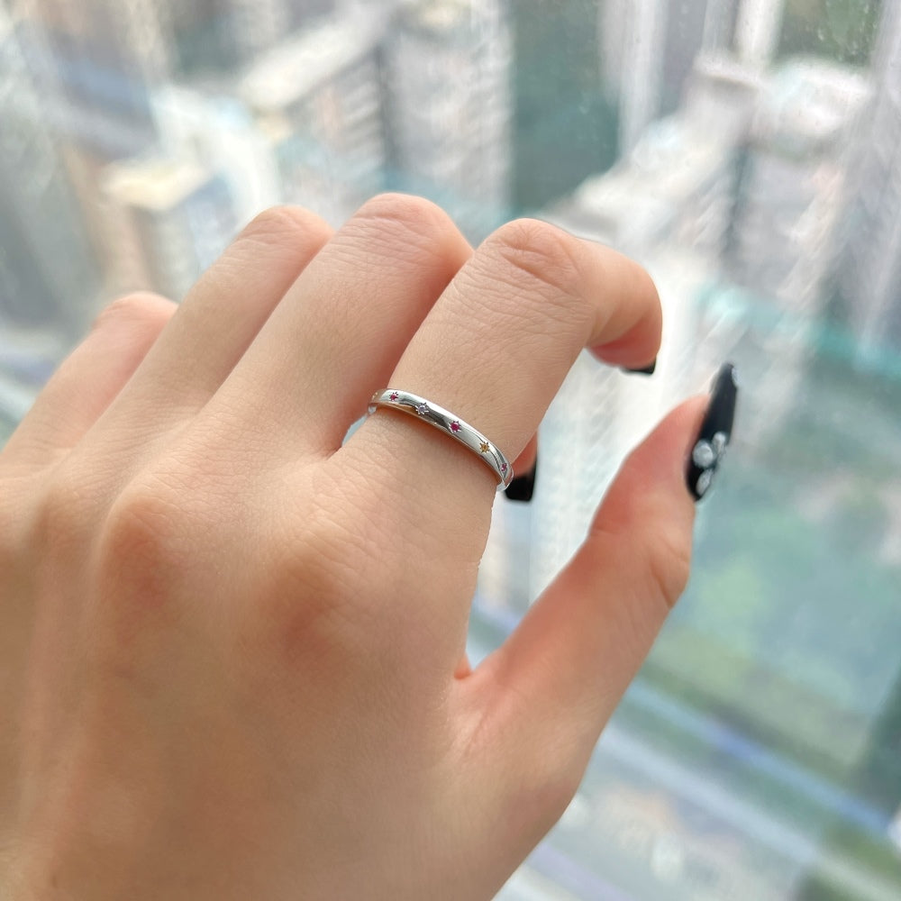 Silver Zircon Round Cut Wrapped Inlaid Thin Dainty Ring