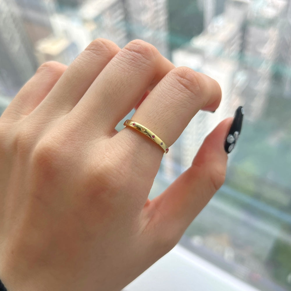 Silver Zircon Round Cut Wrapped Inlaid Thin Dainty Ring