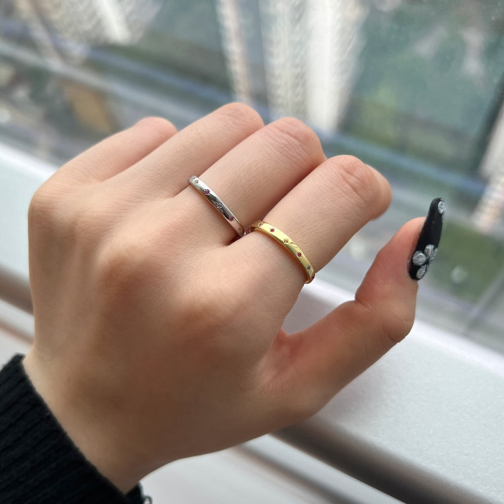 Silver Zircon Round Cut Wrapped Inlaid Thin Dainty Ring