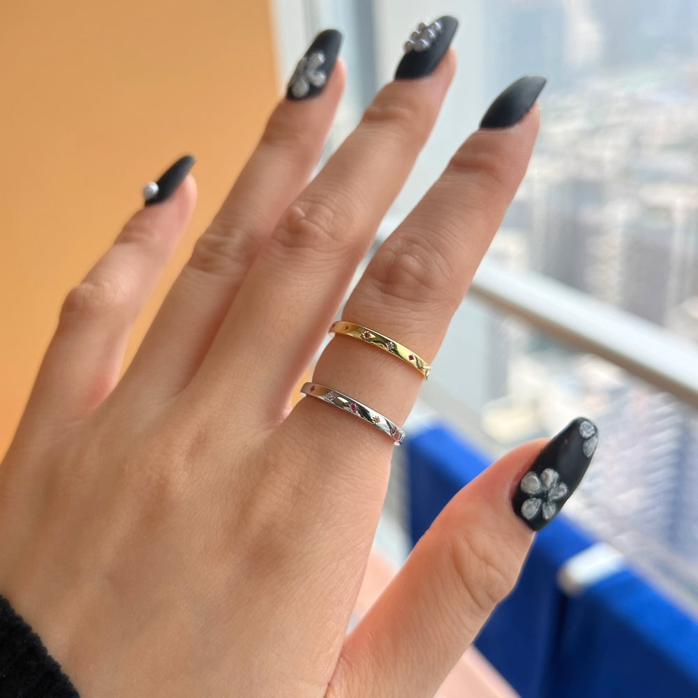 Silver Zircon Round Cut Wrapped Inlaid Thin Dainty Ring