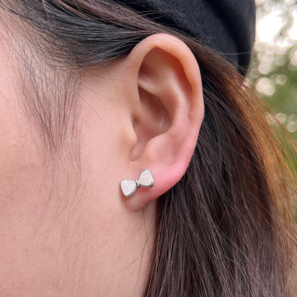 Silver Bow Tie Ear Studs