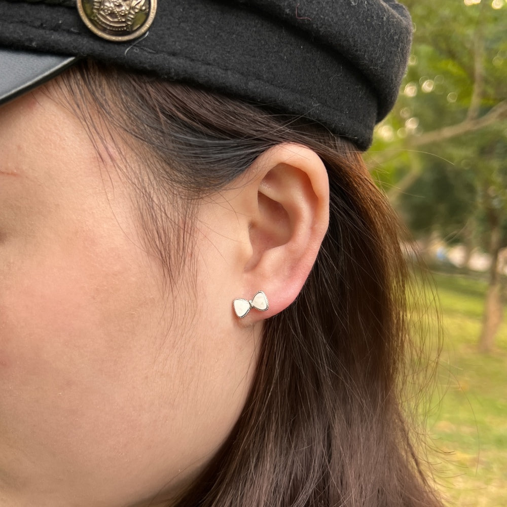 Silver Bow Tie Ear Studs