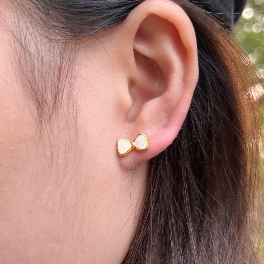 Silver Bow Tie Ear Studs