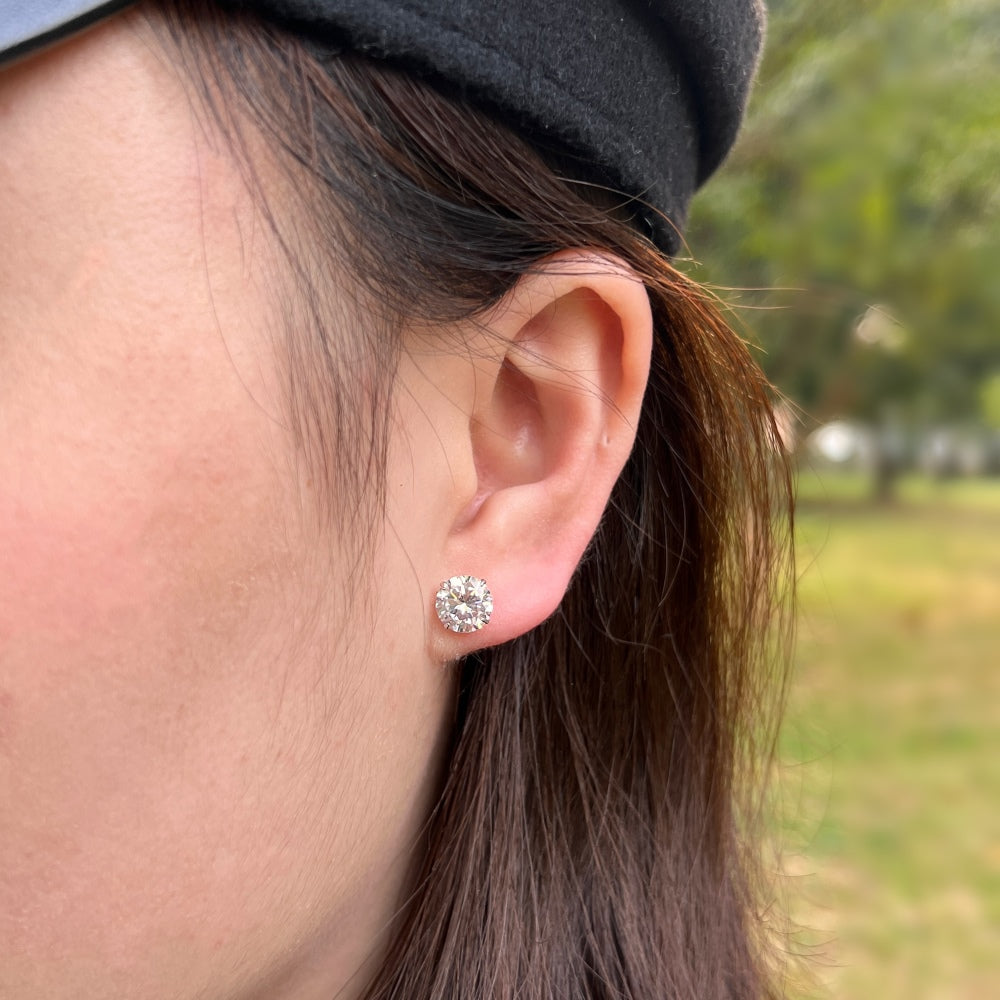 Silver Zircon Round Cut Wrapped Ear Studs