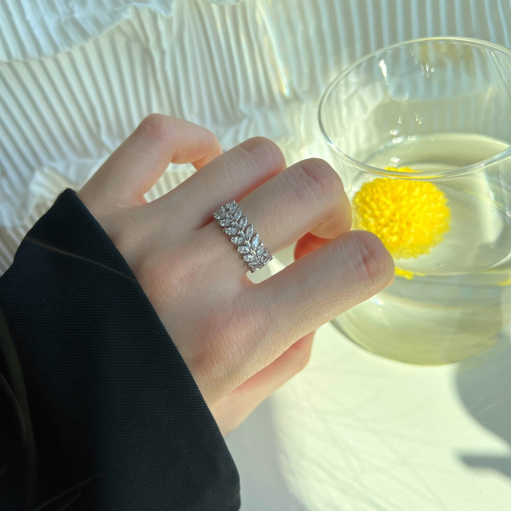 Silver Zircon Marquise Cut Iced Wrapped Wedding Ring