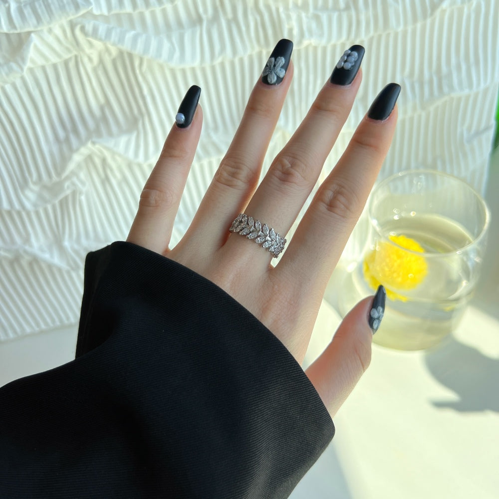 Silver Zircon Marquise Cut Iced Wrapped Wedding Ring