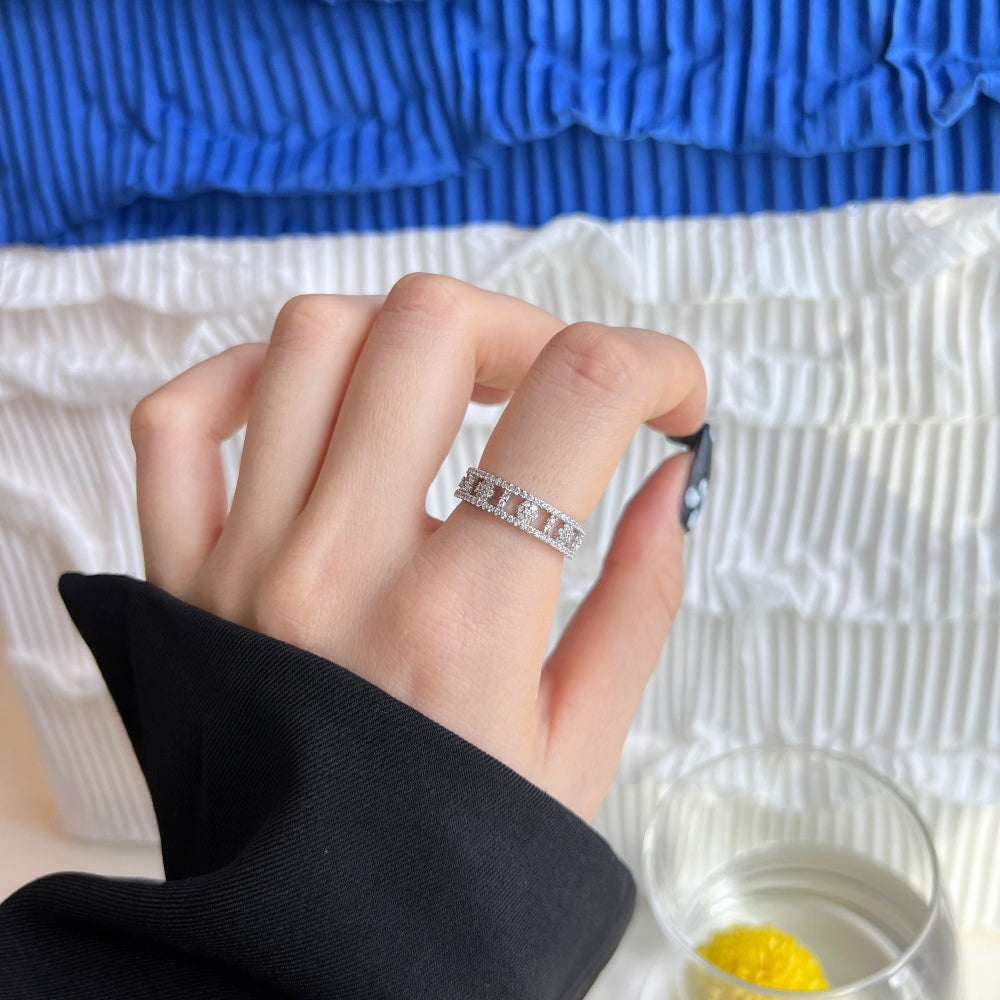 Silver Zircon Round Cut Open Multi Layer Wedding Ring