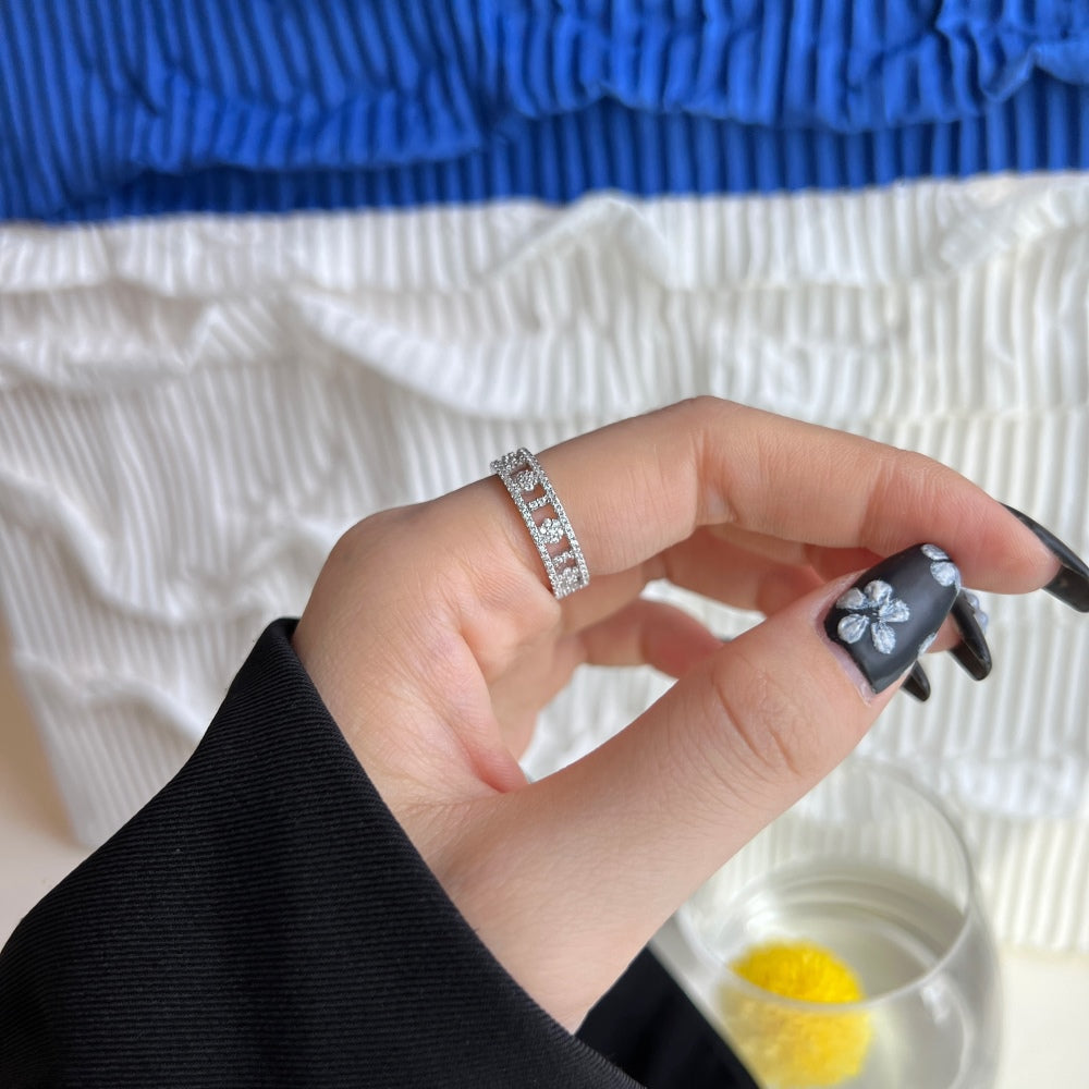 Silver Zircon Round Cut Open Multi Layer Wedding Ring