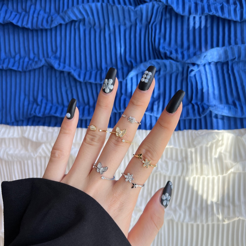 Silver Zircon Round Cut Open Rose Bypass Ring