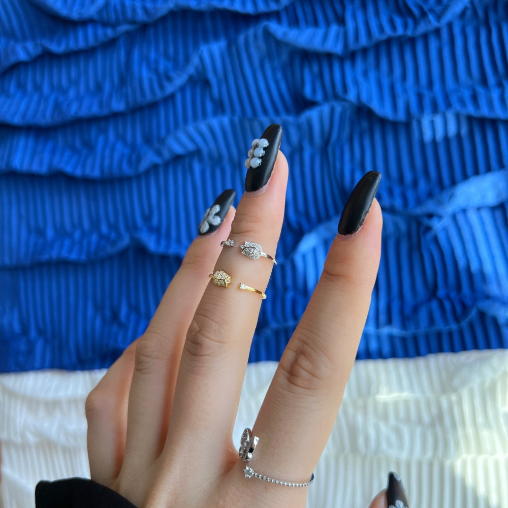 Silver Zircon Round Cut Open Rose Bypass Ring