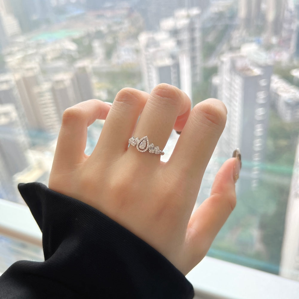 Silver Zircon Baguette Cut Iced Water Drop Dainty Ring