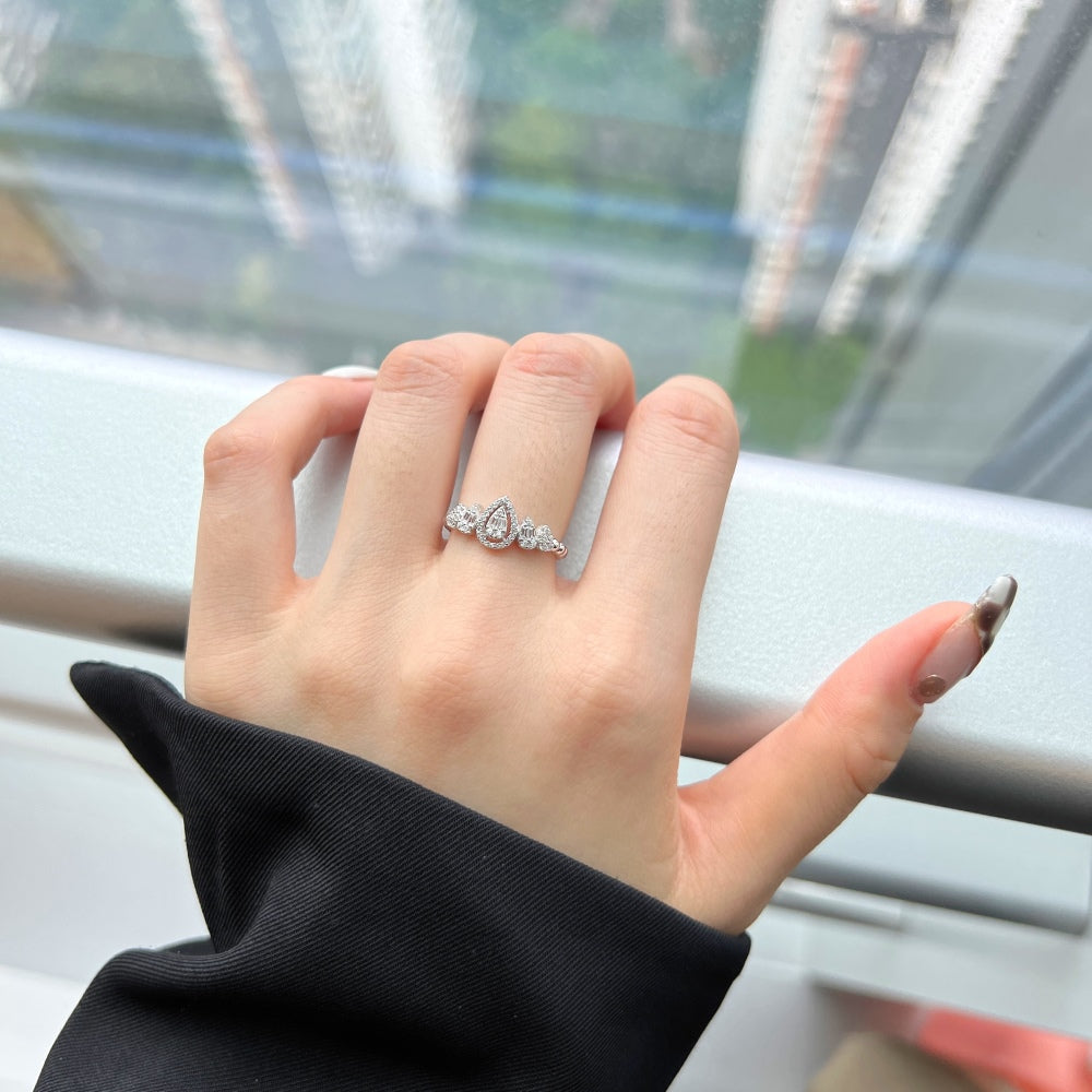 Silver Zircon Baguette Cut Iced Water Drop Dainty Ring
