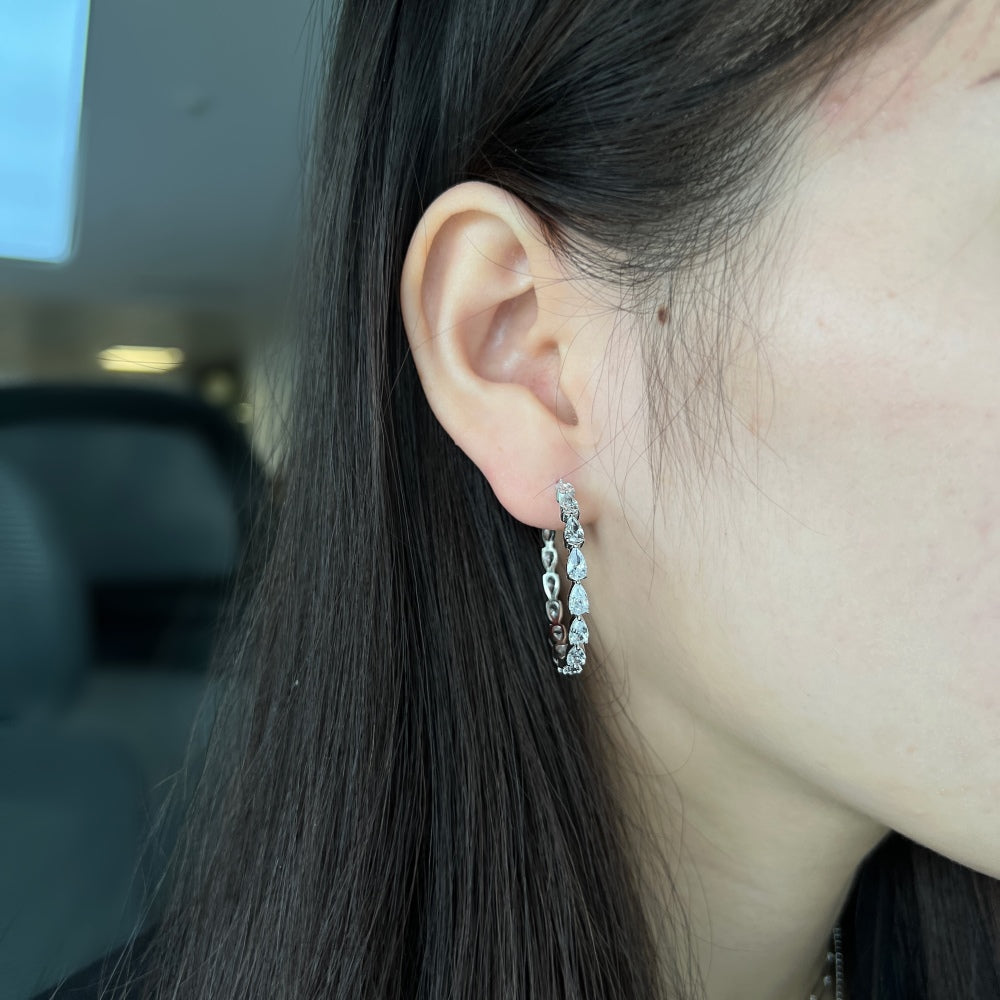Silver Zircon Pear Cut Hook Inlaid Ear Hoops