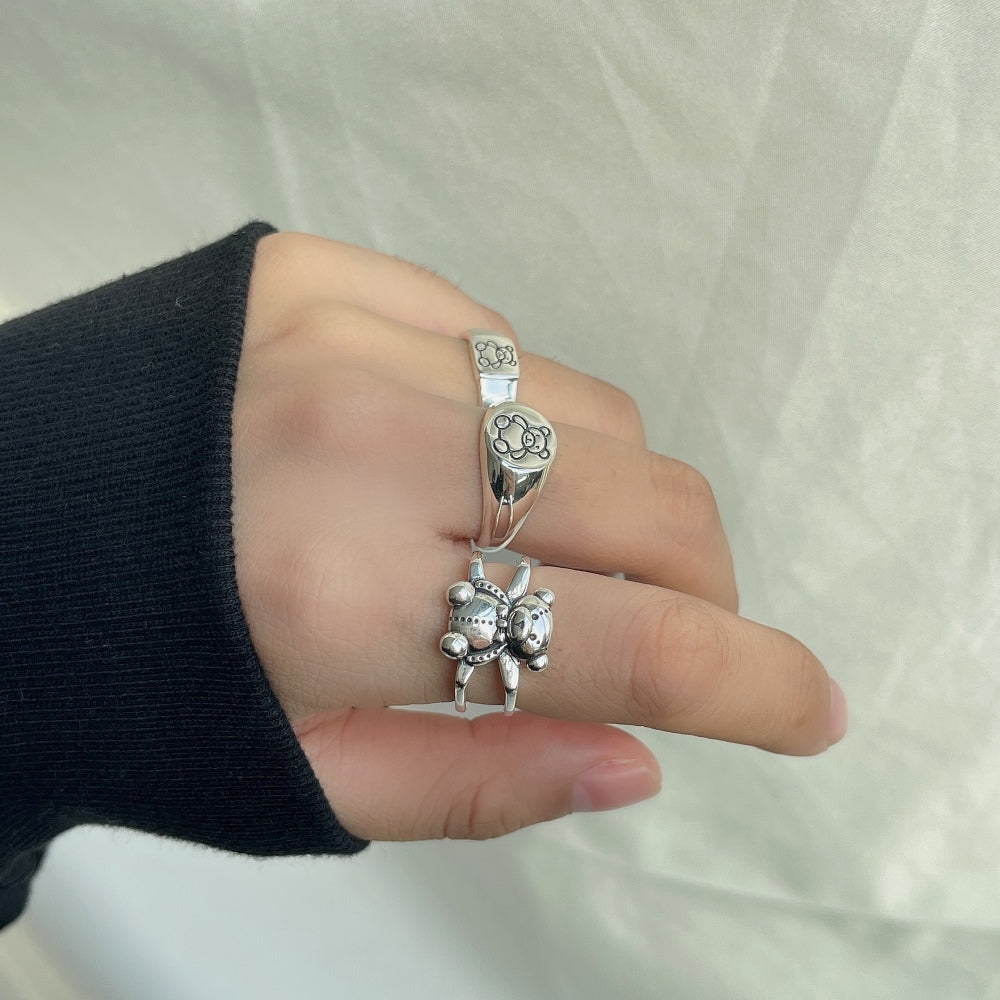 Silver Open Bear Crossover Ring