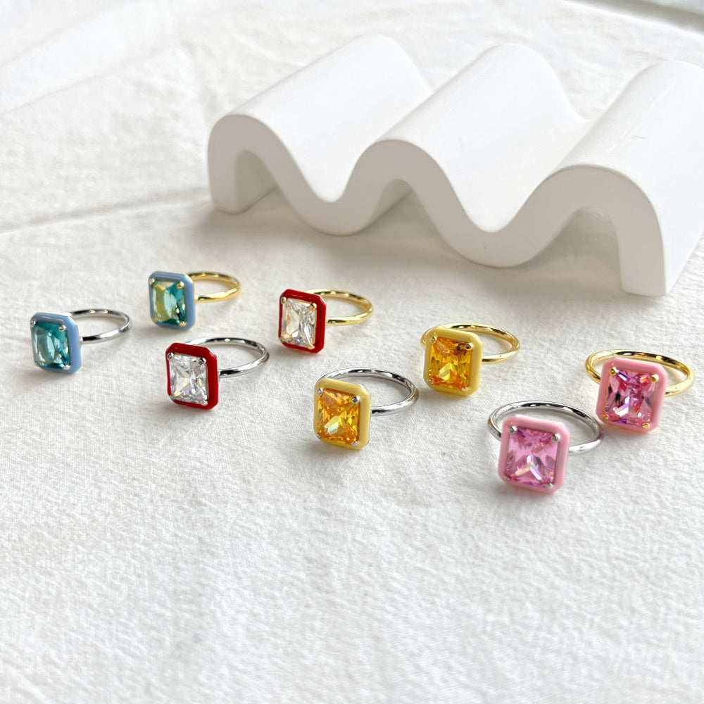 Silver Zircon Radiant Cut Frame Solitaire Ring