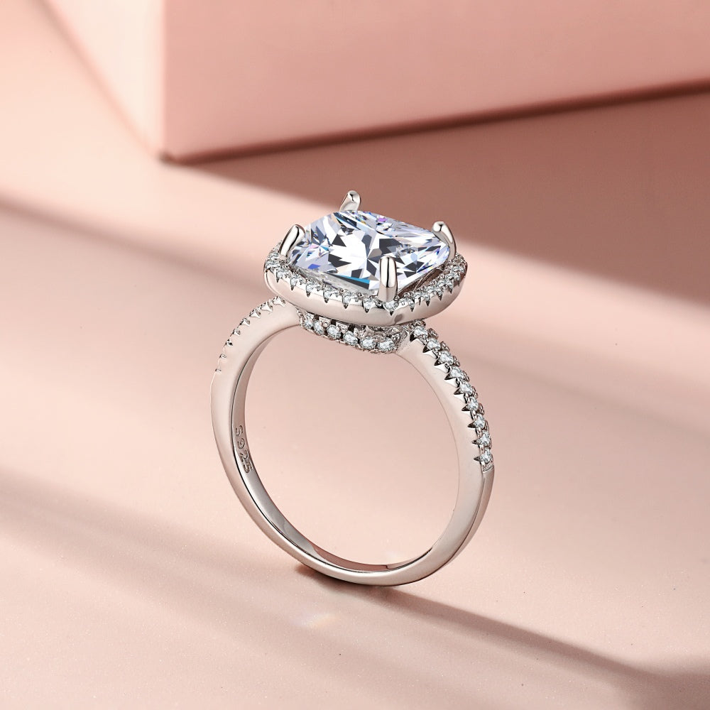 Silver Zircon Cushion Square Cut Inlaid Halo Ring