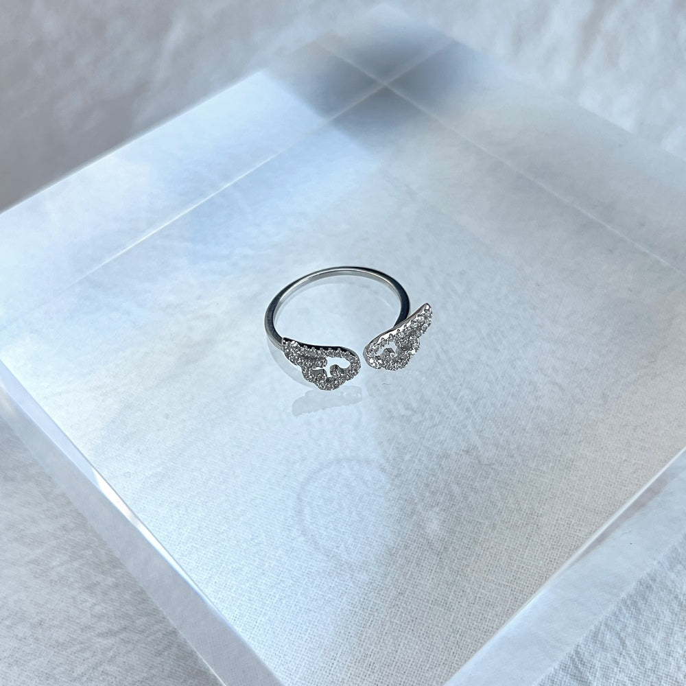 Silver Zircon Round Cut Open Wings Bypass Ring