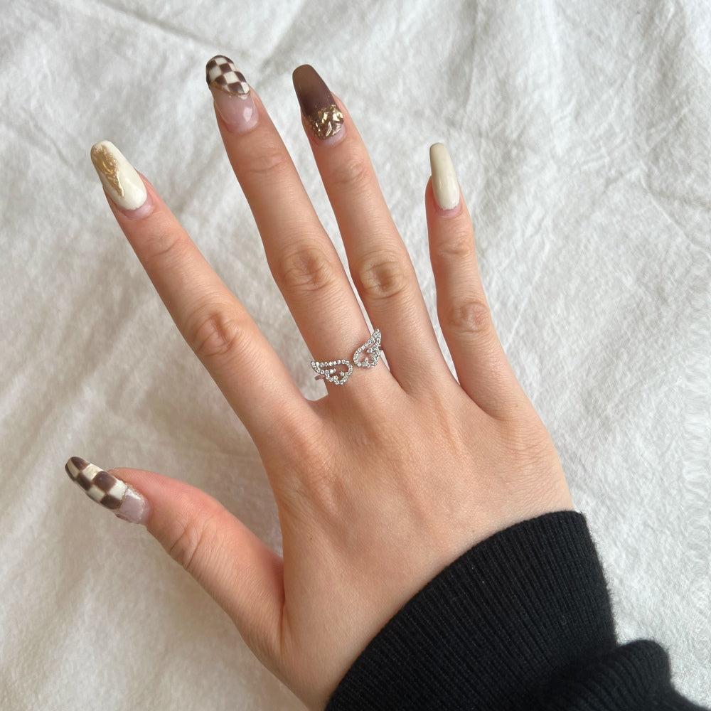 Silver Zircon Round Cut Open Wings Bypass Ring